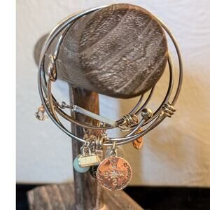 Lot of Five Silver Tone Bangle/Cuff/Charm Bracelets